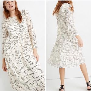 New Madewell Smocked Ruffle Shoulder Midi Dress Polka Dot Modest Minimalist Mod